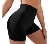 KOEMCY Pantalones Cortos Deportivos para Mujer Push Up Sin Costuras Cintura Alta Shorts Mallas Elásticas Leggins Running Pantalones Cortos para Pilate Fitness Yoga (Negro, L)