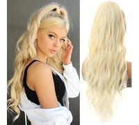 KOEMCY Peluca Ondulada Larga Rubia Cabello Natural Sintético Resistente Calor Aspecto Realista Ajustable Mujer (Dorado)