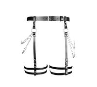 KOEMCY Punk Cinturón de Arnés de Cintura Cuerpo, Cuero Cintura Cadena Muslo Cadena Negro Ajustable Cintura Anillos Tirantes Cinturón Liguero de Pierna para Mujere para Mujeres Niñas
