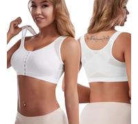 KOEMCY Sujetador Deportivo para Mujer Sujeción Fuerte Cierre Frontal Bra Deporte Sin Costuras Sujetador de Soporte Cruzado para Gimnasio Yoga Bailar Corriendo Fitness(Blanco/XL)
