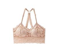KOEMCY Sujetador para Mujer Sexy Encaje Profunda V Sujetador sin Aros Push up Sujetador sin Costuras Bralette Cruzado Espalda Top Tubo con Relleno Almohadilla (Beige,M)