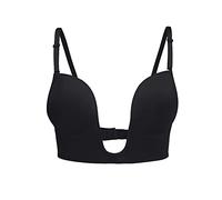 KOEMCY Sujetador sin Espalda para Mujer Sexy Forma de U Profunda Sujetador sin Aros Push up Sujetador sin Costuras Invisible Bralette (Negro,D)