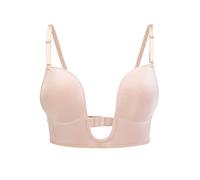 KOEMCY Sujetador sin Espalda para Mujer Sexy Forma de U Profunda Sujetador sin Aros Push up Sujetador sin Costuras Invisible Bralette (Beige,D)