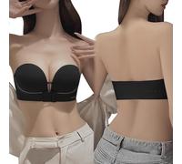 KOEMCY Sujetador sin Tirantes Mujer Push up Strapless Sujetadores Multiposicion Adhesivo Invisible Efecto Realce Copa Forma Bandeau Broche Frontal (Negro M)