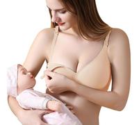 KOEMCY Sujetadores Mujer sin Aros Push up Forma U Lactancia Cómodo Sujetador sin Costuras Efecto Reductor Soporte Óptimo Tirantes Ajustables Uso Diario(Beige/L)