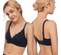 KOEMCY Sujetadores Mujer sin Aros Push up Forma V Escote Ondulado Sujetador sin Costuras Efecto Reductor Tirantes Ajustables Brasier Cómodo Soporte Natural (Negro M)