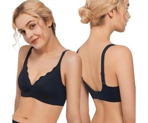 KOEMCY Sujetadores Mujer sin Aros Push up Forma V Escote Ondulado Sujetador sin Costuras Efecto Reductor Tirantes Ajustables Brasier Cómodo Soporte Natural (Negro M)