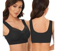 KOEMCY Sujetadores Mujer sin Aros Push up Tirantes Anchos Sujetador sin Costuras Cómodo Copa Moldeada Efecto Reductor Soporte Lateral Transpirable para Uso Diario Deportivo (Schwarz/3XL)