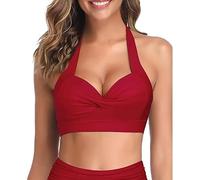 KOEMCY Top de Bikini para Mujer Traje Baño Push Up Biquini Verano Acolchado Ropa Playa Bañadores de Natacion Cuello en V con Lazo en la Espalda (Rojo/M)