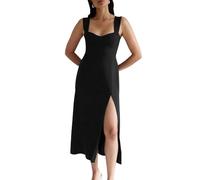 KOEMCY Vestido de Cóctel A-Line Elegante para Mujer Cuello Cuadrado Sexy Vestido Sin Espalda Dividir Vestido de Verano Bodycon Largo Vestido de Fiesta (Negro M)