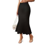 KOEMCY Vestido Elegante Mujer de Jacquard con Cintura Elástica y Volantes Midi Ajustado Cola Pez para Fiesta Boda Cóctel, Evento Formal Cena o Noche Especial