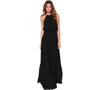 KOEMCY Vestido Elegante Mujer Vestido Sin Mangas Vestido Largo Mujer Cuello Halter Cocktail Falda Larga Fiesta (Negro,L)