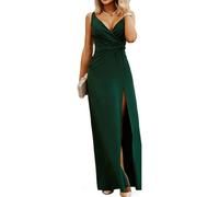 KOEMCY Vestido Mujer Elegante Cuello En V Camisola Vestidos de Fiesta Elegantes Confort Vestido con Abertura Sexy Largo con Espalda Baja