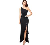 KOEMCY Vestido Mujer sin Mangas Vestido Largo Fiesta Sexy Bodycon Vestido con Abertura Ruffle Hem Vestido para Cóctel Fiesta Club (Negro,M)