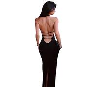 KOEMCY Vestido Sexy de Cóctel para Mujer Vestido de de Espagueti Halterneck Bodycon Vestido sin Mangas Vestido Largo sin Respaldo Verano (Negro,L)