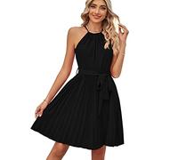 KOEMCY Vestido sin Mangas Mujer Halter Cuello Plisado Vestidos Verano Fiesta Elegante Coctel Cinturón Ajustable Ropa Casual Vestir para Eventos Noche