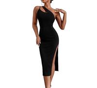 KOEMCY Vestido sin Mangas para Mujer Sexy Vestidos de Fiesta Bodycon Wrap Vestido Sexy de Cóctel Clubwear Dress Elegante de Tirantes Dress (Negro,L)