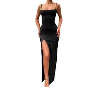 KOEMCY Vestido Sexy de Fiesta Sin Mangas Correa de Espagueti Bodycon Elegante Vestidos Abertura Fiesta Slim Fit Vestido de Cóctel Dress para Fiesta Club Noche (Negro,S)