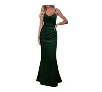 KOEMCY Vestido Tirantes Mujer Verano Largo Sirena Elegante Vestidos de Fiesta Coctel Noche Boda Ceremonia Formal Drapeado Escote V Vestido Vestir para Eventos Especiales (Verde XL)