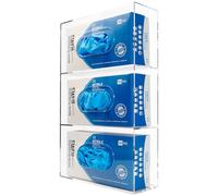 KOEMEHR Dispensador de cajas de guantes de acrílico con triple compartimento Carga lateral Organizador de almacenamiento transparente para cajas de guantes desechables médicos Soporte de pie o