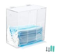 KOEMEHR Dispensador de mascarillas Soporte de caja de acrílico para guantes con tapa, Contenedor de almacenamiento de montaje en encimera/pared para máscaras, guantes, servilleta, transparente