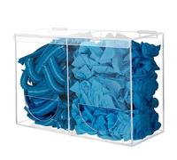 KOEMEHR Soporte de pared para dispensador de guantes, contenedor de almacenamiento acrílico con 2 compartimentos para guantes de goma desechables, redes para el cabello, tapones para los oídos