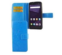 König Design Funda de piel sintética para ZTE Blade V8 Lite, con ranuras para tarjetas, función atril, color azul y flores