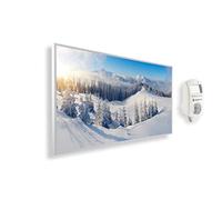 Könighaus Calefactor por Infrarrojos con Cuadro, 1000 Vatios + Termostato Inteligente y Aplicación Könighaus - Estufa de Pared de Bajo Consumo - TÜV SÜD - Marco Blanco (07. Paisaje nevado)