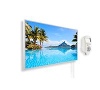 Könighaus Calefactor por Infrarrojos con Cuadro, 450 Vatios + Termostato Inteligente y Aplicación Könighaus - Estufa de Pared de Bajo Consumo - TÜV SÜD - Marco Blanco (01. Isla de Bora Bora)