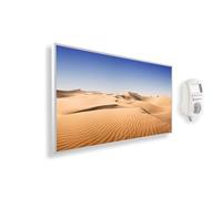 Könighaus Calefactor por Infrarrojos con Cuadro, 600 Vatios + Termostato Inteligente y Aplicación Könighaus - Estufa de Pared de Bajo Consumo - TÜV SÜD - Marco Blanco (12. Desierto)