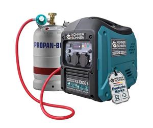 Könner&Söhnen KS 3000iG S Generador inverter gasolina GLP 3,3kW | Grupo electrógeno, 22,5kg, modo Eco, onda sinusoidal pura, camping y actividades outdoor, generador dual fuel para casa