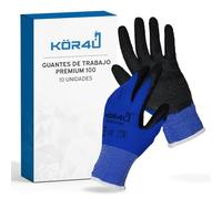 kör4u 10 pares de guantes de trabajo de alta calidad, transpirables y revestidos, adecuados como guantes de protección, buen agarre, caltamente elásticos