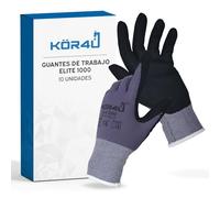 kör4u 10 pares de guantes de trabajo Elite, transpirables y recubiertos, guantes de jardinería para mujer y mecánicos, con revestimiento de nitrilo de alta calidad, resistentes al aceite