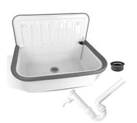 kör4u Juego completo de fregadero blanco 50 cm, de acero resistente, incluye tapón de desagüe, sifón de plástico blanco, 1 1/2 pulgadas x 40 mm, boquilla de goma DN 40/50