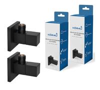 kör4u Juego de 2 válvulas angulares de diseño de 1/2 x 3/8 pulgadas, color negro mate, válvula de cierre de agua cuadrada, con cierre rápido para baño y cocina, incluye rosetas