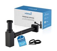 kör4u Sifón de 1 1/4 pulgadas x 32 mm, rectangular, color negro mate, roseta cuadrada, incluye juntas, tapón de olor de taza y tapón tubular para lavabo