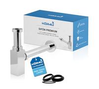 kör4u Sifón de diseño premium, 1 1/4 pulgadas x 32 mm, cuadrado, cromado, universal, incluye juntas, tubo de sellado de olores para baño