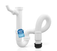 kör4u Sifón de plástico flexible, 1 1/2 x 40/50 mm, tapón de olor tubular para fregadero, manguito de goma, boquilla de goma para tubo de drenaje