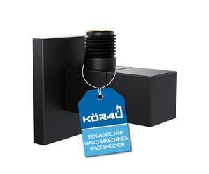 kör4u Válvula de esquina de diseño premium de 1/2 x 3/8 pulgadas, con función de liberación rápida, para baño y cocina, incluye roseta, color negro mate