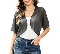 Koerye Bolero Mujer Manga Corta Gasa Cardigan Verano Transparente Abrir Chaqueta Elegante Ligero Gasa Toreras Casual Cardigan Ligero Shrug Tops Gris,M