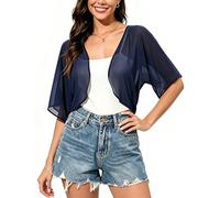 Koerye Bolero Mujer Verano Gasa Manga Corta Chal de Fiesta Toreras Transparente Cárdigan Chaqueta Corta Elegante Chaqueta Bolero Ligera Azul Marino 01,L