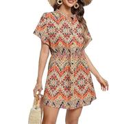 Koerye Cubretraje de playa para mujer de gasa, elegante vestido de playa con botón Down Mar Curvy, vestido de verano con cuello en V, traje de baño casual suelto bikini cover up, naranja., Talla única