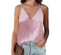 Koerye Mujer Camisetas Sin Mangas de Verano Camiseta de Tirantes Top Satén Chalecos Interiores con Cuello en V Blusa Camisola Básica Casuales Shirt(Malva,M)