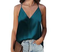 Koerye Top de Satén para Mujer Camiseta de Tirantes Finos Ajustables Top Verano Básica Blusas Sin Mangas Casuales Camisole Chalecos Interiores(Verde,M)