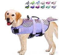 KOESON Chaleco salvavidas para perros de tiburón, chaleco salvavidas para perros con asa de rescate, abrigo flotante para mascotas Ripstop para nadar, traje de baño salvavidas para perros pequeños