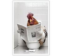 KOEUIRW Divertido lienzo de baño de pollo, arte de pared con diseño de pollo en el inodoro, póster de animales en blanco y negro, pintura maximalista de mediados de siglo, estética moderna decoración