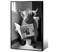 KOEUIRW Divertido lienzo de vaca de las Tierras Altas para baño, arte de pared con cuernos largos en blanco y negro, póster estético vintage con estampado de animales, pintura moderna de granja para