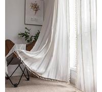 KOEXM Cortinas bohemias semiopacas de 96 pulgadas, 2 paneles para sala de estar, cortinas de lino y algodón con borlas para dormitorio