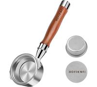 KOFIKOFI Portafiltro sin fondo de 58 mm, 2 orejas sin fondo compatible con cafetera espresso Gaggia Classic con cesta de filtro de acero inoxidable 304, colador, mango de madera