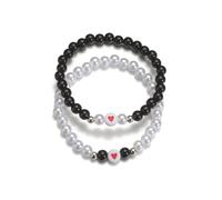 KOFISNI Pulsera a juego para parejas, joyería de San Valentín para él, ella, pulseras de cuentas de perlas blancas y negras para parejas, cumpleaños, joyería moderna para mujer, Acrílico, No es una